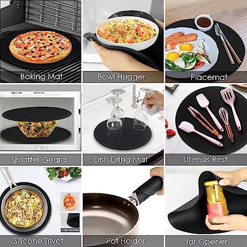 Silicone Microwave Mats, 12" Extra Large Multi-Use Microwave Mat Heat Resistant Silicone Trivet Mat Pot Holders Hot Pads for Kitchen, Silicone Cover Pad for Microwave Oven Hot Pot Pans, Black 2Pack - Image 4