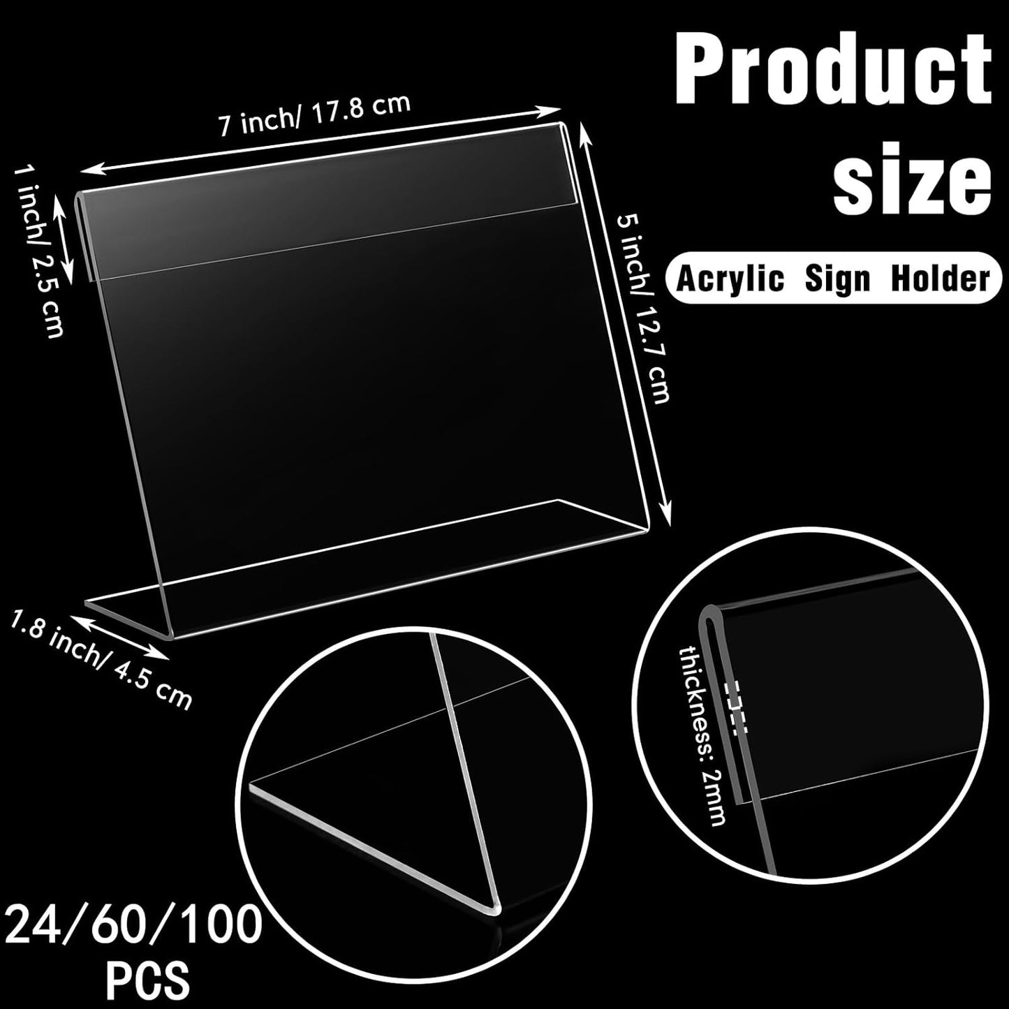 Vicenpal 6 Pcs 7x5 Inch Clear Acrylic Sign Holder Plastic L-shape Vertical Menu Stand, Picture Photo Frames, Table Paper Holder, Flyer Sign Display Stand for Restaurants, Store, Office, Wedding