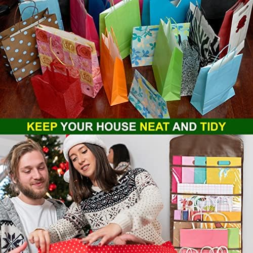 ProPik Hanging Double Sided Gift Bag Storage Organizer with Multiple Front and Back Pockets - Organize Your Gift Wrap, Tissue Paper, and Paper Bags 38 x 16 Inch PVC (Brown) - Image 7