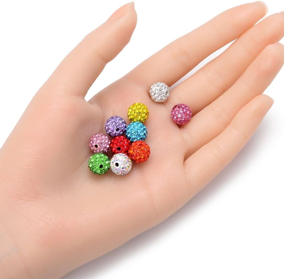 50pcs Adabele Grade A Suncatcher Crystal Rhinestone Pave Loose Beads 10mm Sapphire Blue Polymer Clay Disco Ball Spacers Compatible with Shamballa All Craft Jewelry Making DB10-13