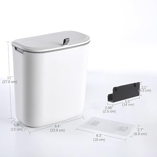 ELPHECO Compost Bin, 2.5 Gallon Hanging Trash Can with Lid, Kitchen Cabinet Door Under Sink Plastic Garbage Can Wall Mounted Slide Open, White - Image 4
