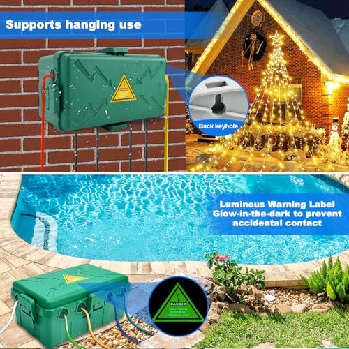 Hrensaw Medium Outdoor Electrical Box(10.6x5.7x4.9inch),Weatherproof Connection Box w/6 Cable Entry,IP54 Waterproof Extension Cord Cover Protect Power Strip,Timer,Plug,Holiday Lights,Green - Image 4