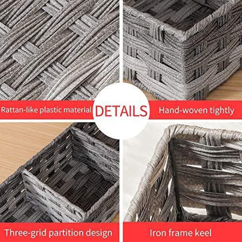 Toilet Tank Topper Paper Basket Multiuse Hand Woven Plastic Wicker Basket Bins with Divider for Shelves Rustic Farmhouse Bathroom Decor Countertop Organizer Storage - Image 7