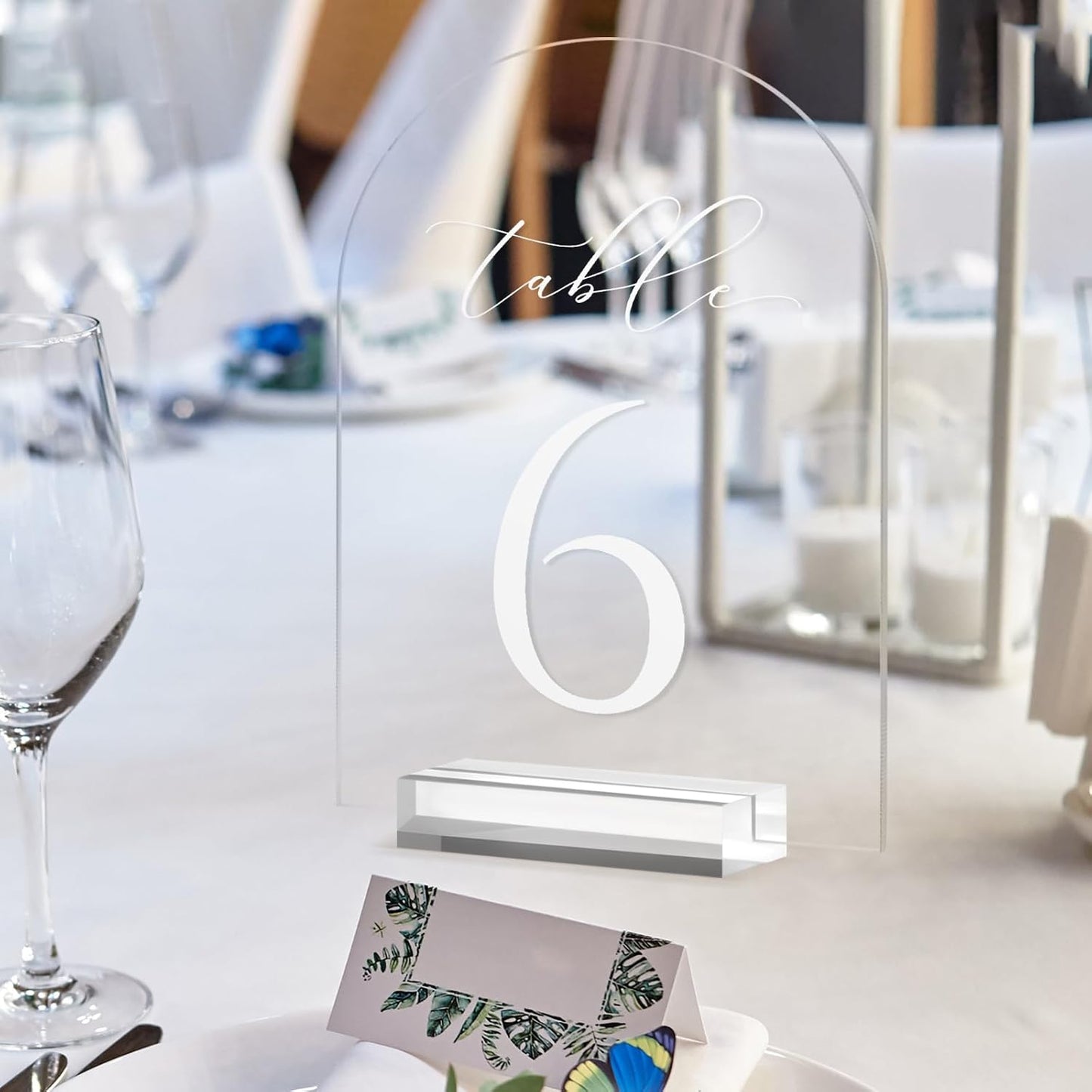 JINMURY Clear Arch Table Numbers for Wedding, 5x7 Inch Arched Acrylic Table Numbers 1-20 with Stands, Clear Acrylic Arch Sign with Holder for Centerpiece, Reception, Wedding, Party, Event