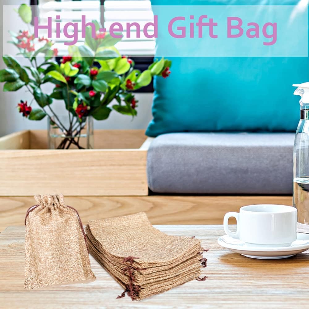 LYSXP 50PCS Burlap Bags with Drawstring，5x7 Inch Drawstring Gift Bag Jewelry Pouches for Wedding Party Favors, DIY Craft Christmas Presents