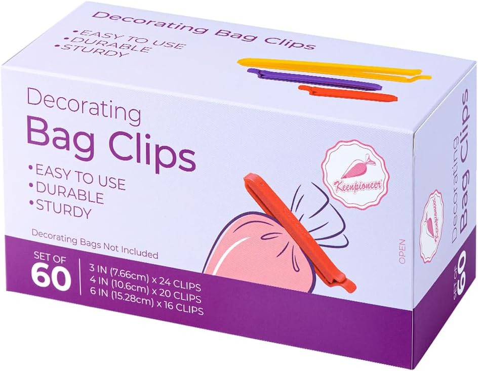 Keenpioneer Decorating/Icing Bag Sealing Clips, 60 Pack, Multipurpose for Food and Snack Storage, 3inch, 4inch and 6inch long