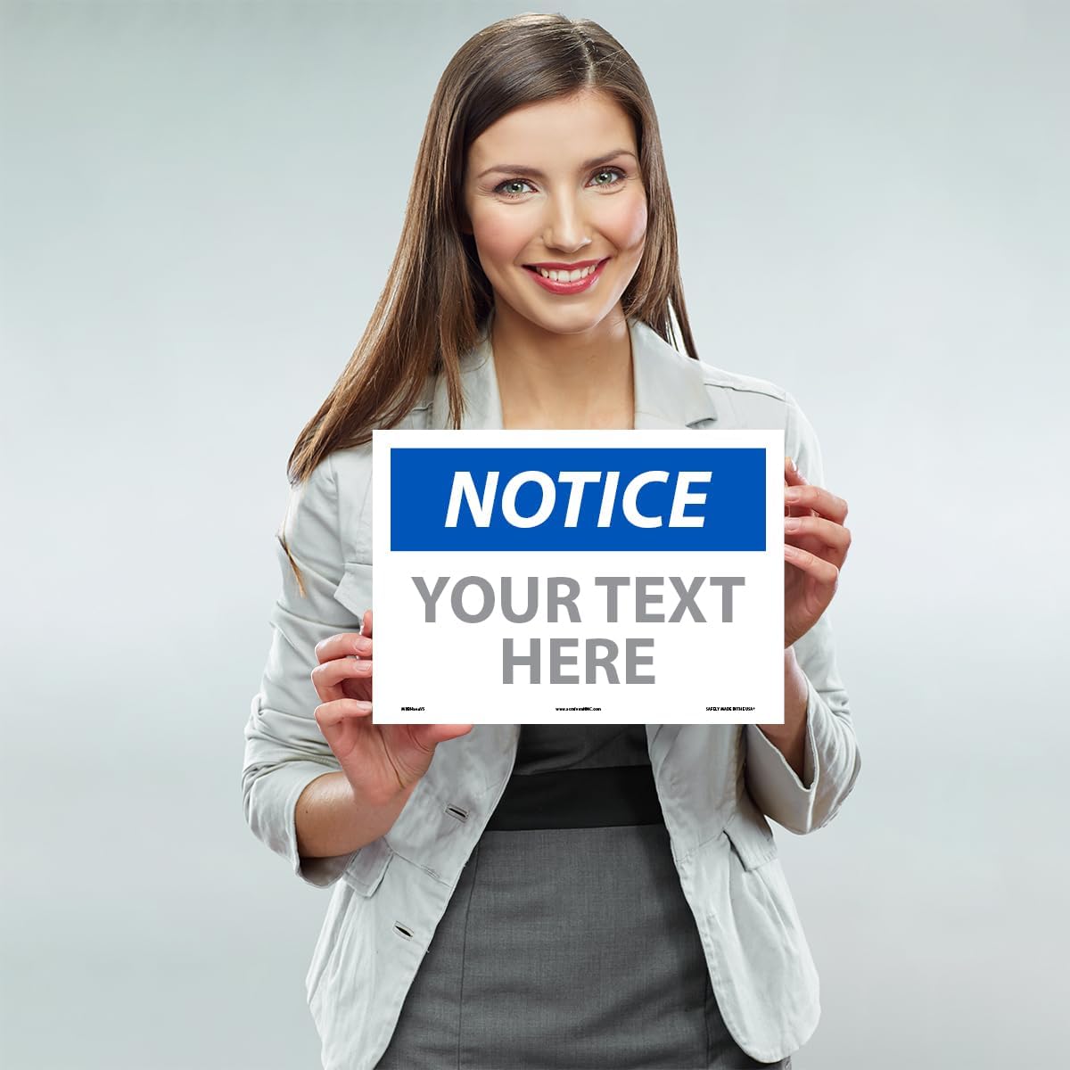 Custom OSHA Style Notice Sign 10" x 14" Adhesive Vinyl Sign, Customizable "Your Text Here", by AccuformNMC Made in USA