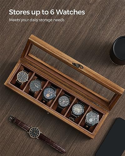SONGMICS 6-Slot Wooden Watch Box, Display Case with Large Glass Lid - Image 5