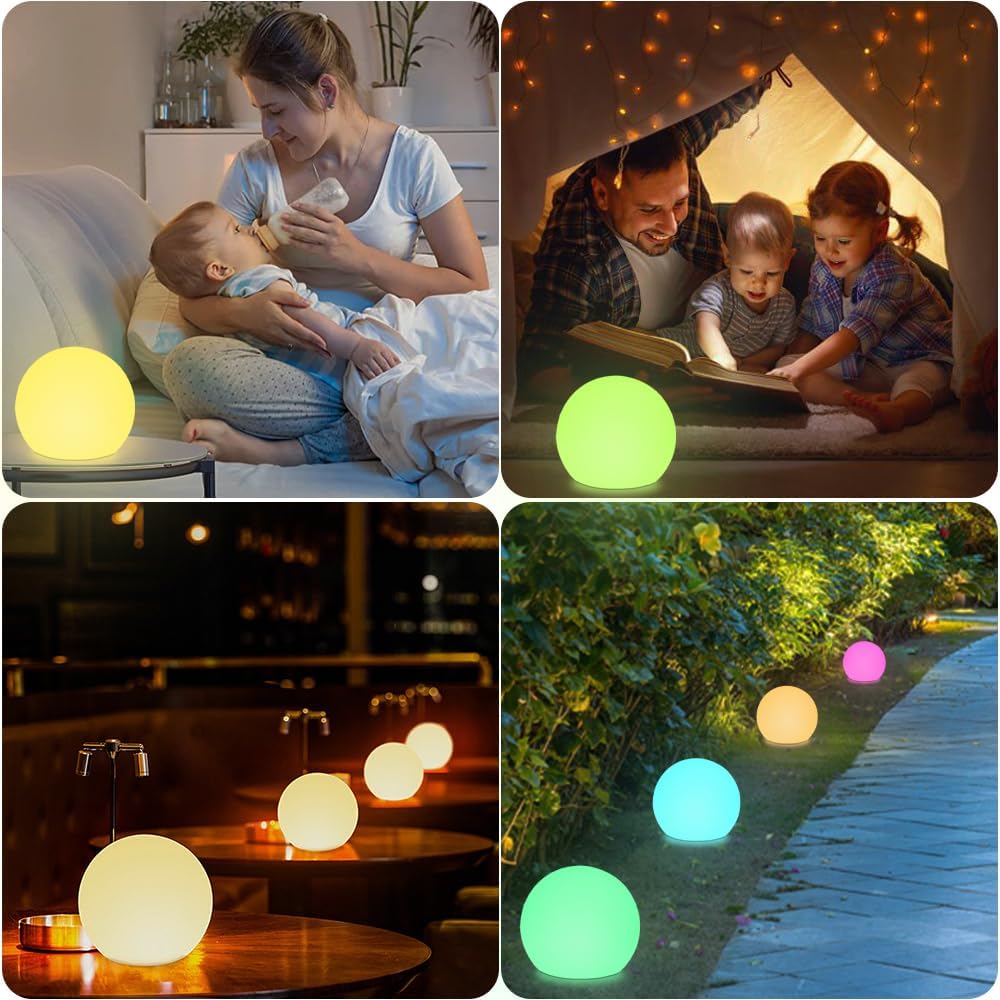 8-in LED Glowing Ball Light for Kid, 16 RGB Color Changing Globe Orb Night Light Mood Lamp w/Remote, Rechargeable Light Up Ball Dimmable Sphere Bedside Lamp, Great for Bedroom Garden Patio Party Decor