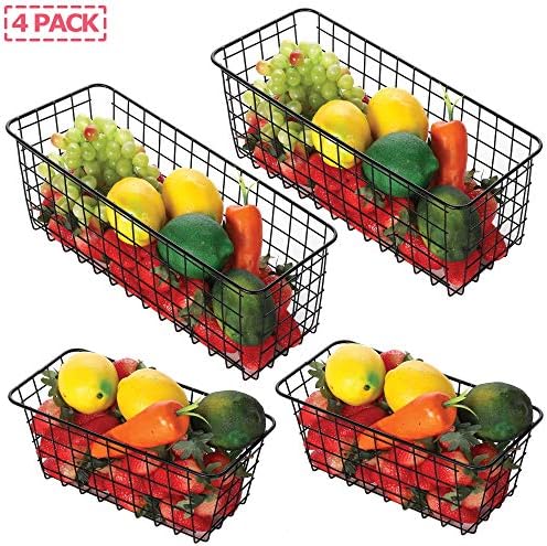 4 Pack Wire Storage Baskets Household Metal Wall-Mounted Containers Organizer Bins for Kitchen Bathroom Freezer Pantry Closet Laundry Room Cabinets Garage Shelf, 2 Large 2 Medium - Image 3
