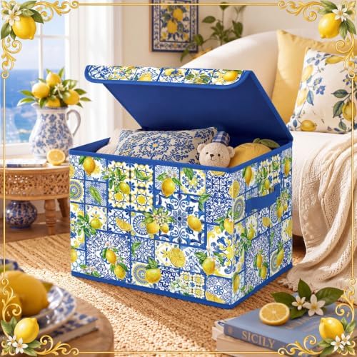 Briwooody Capri Lemon Storage Bin with Lid and Carrying Handle Lemon Basket - Image 6