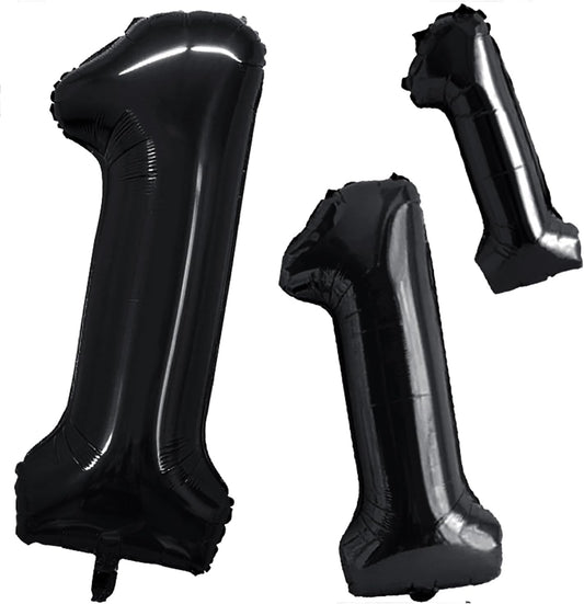 GOER Black Foil Balloons Number 1,Huge Number Balloons for 1st Birthday Party Supplies Anniversary Decorations (3 pcs,42 inch,32 inch,16inch)