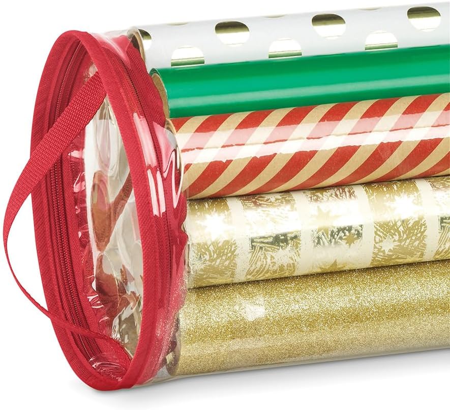Whitmor Gift Wrap Storage Organizer with Handles & Zipper, 41", Clear/Red - Image 3