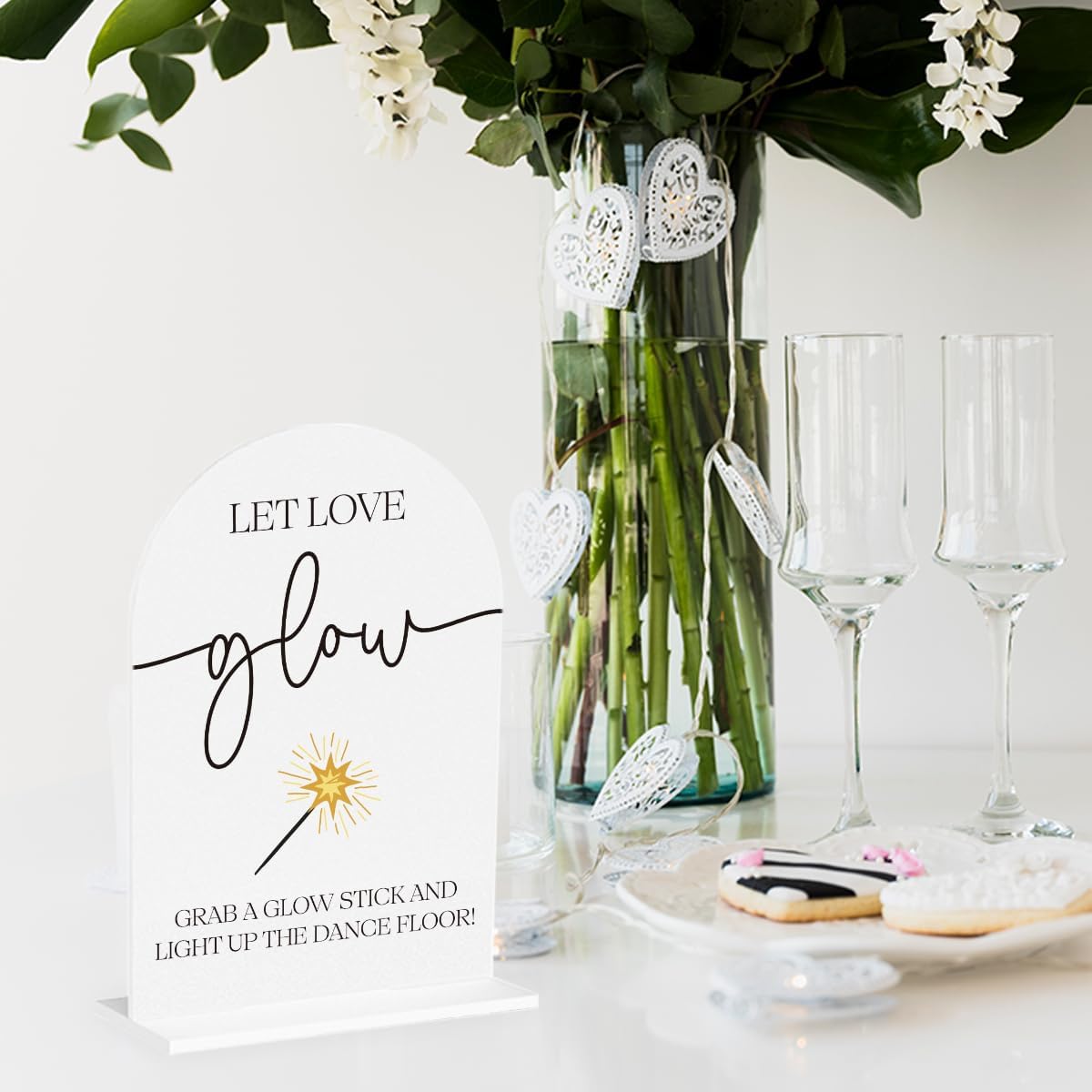 Wedding Glow Sticks Light Up Sticks Sign for Reception Acrylic Arch Dance Floor Props Table Decor Signs for Wedding Bridal Shower 7 x 5 Inches