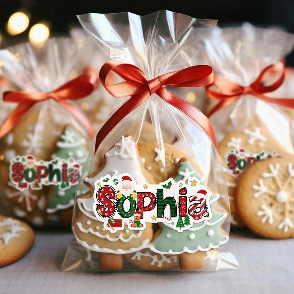 callie Personalized Christmas Stickers - Custom Name, 3.5"×1.69" Santa Claus Elk Design Merry Christmas Stickers Labels for Envelopes Seals Crafts Cards Gifts (28PCS)