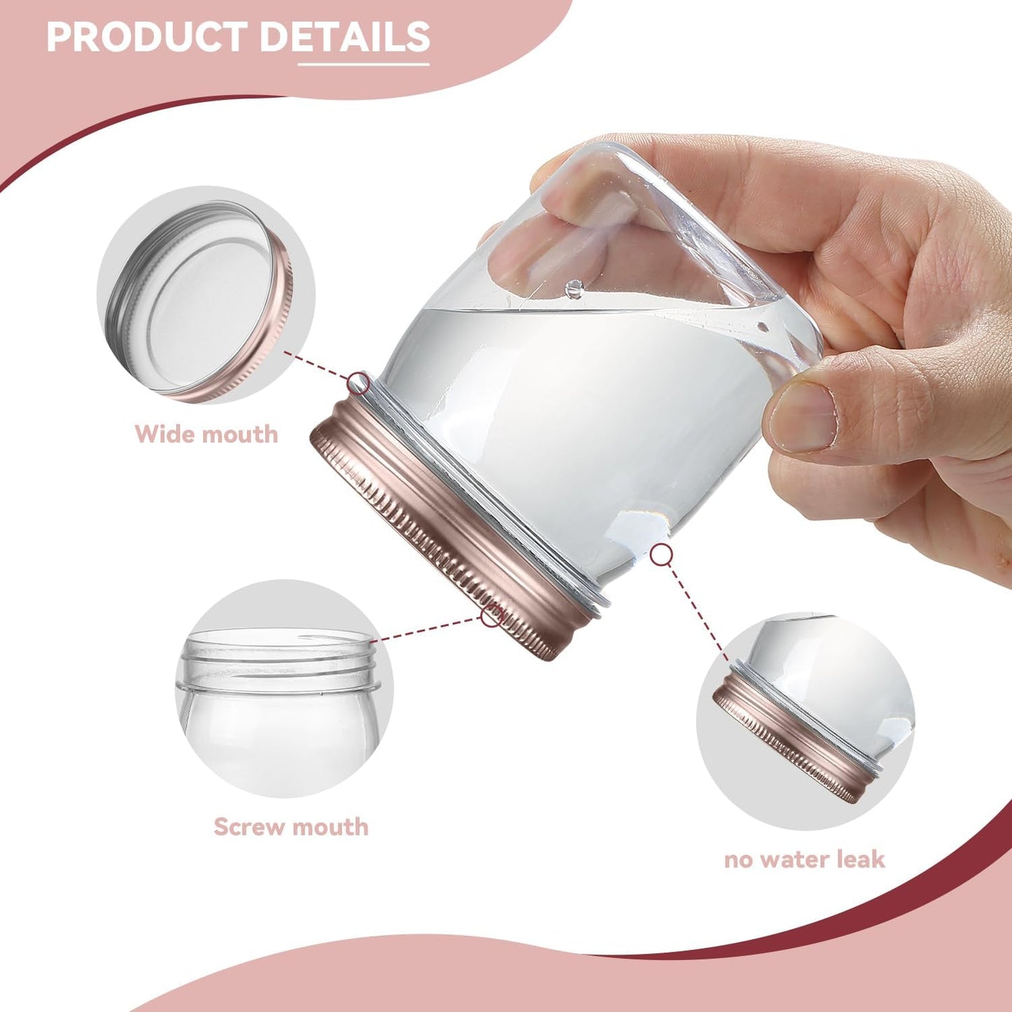 novelinks 8 oz Clear Plastic Jars with Screw-On Lids - BPA-Free Refillable Storage Containers for Slime, Spices, Crafts, Kitchen & Home Organization (16 Pack,Rose Gold)