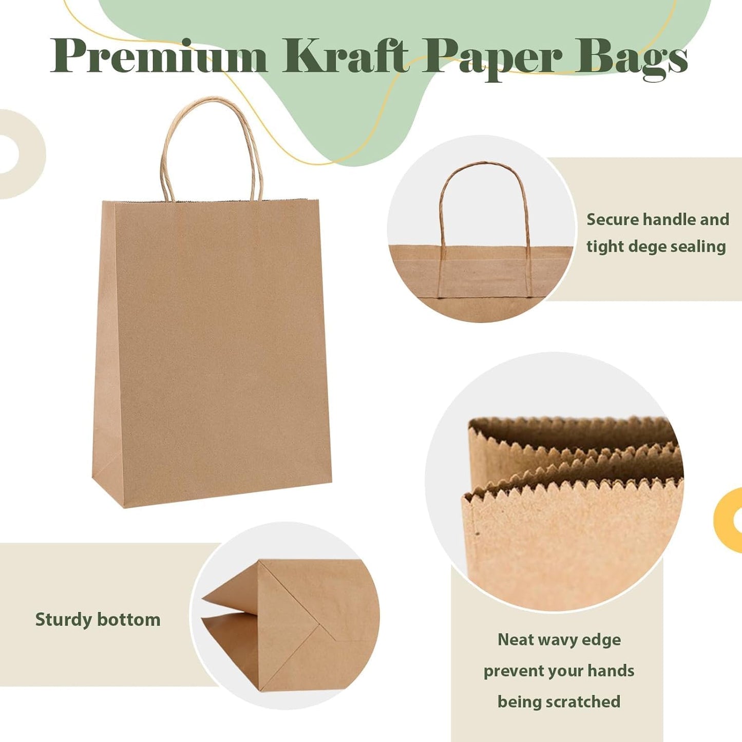 GSSUSA 12000 Pack 8x4.25x10 Inch Paper Bags with Handles Bulk, Brown Paper Gift Bags for Small Business, Heavy Duty Bulk, for Birthday Party Favors, Shopping, Retail