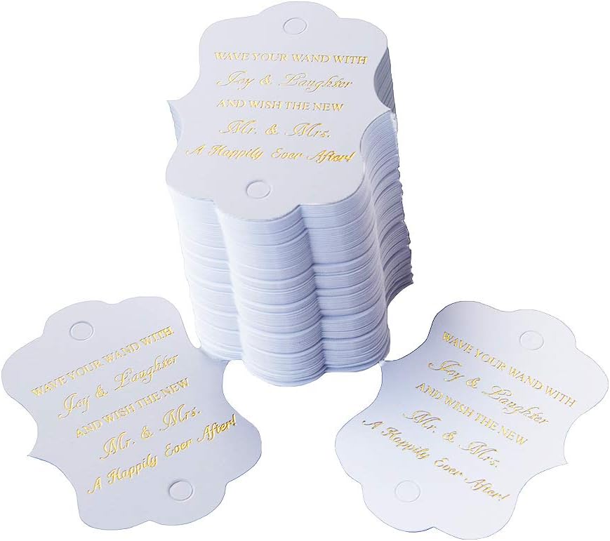 Kingsnow 100 Pack Wedding Ribbon Wand Favor Tags, Ribbon Wands Send Off Tag Exit Wand Tags for Wedding Wands
