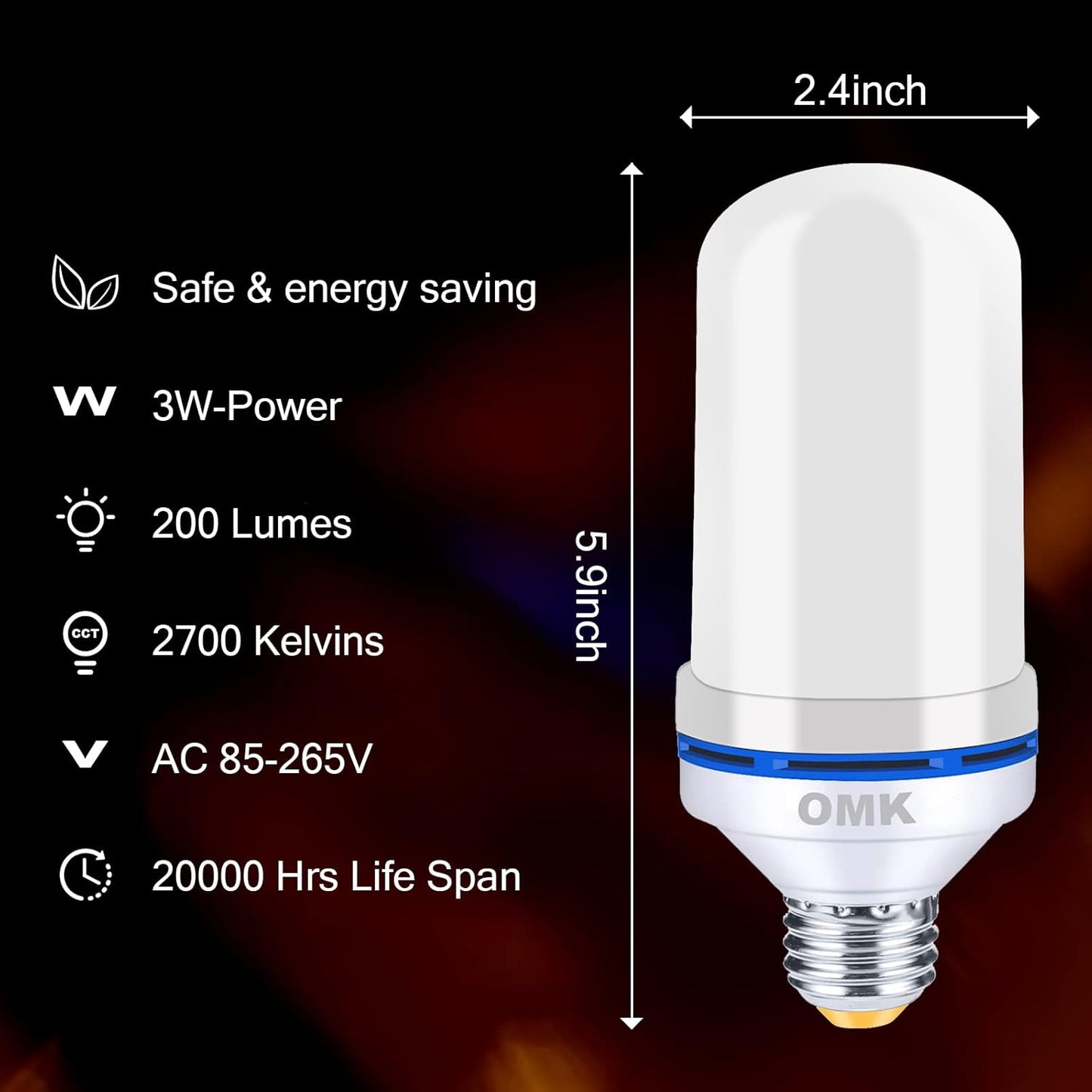 OMK Upgraded Pink LED Flame Light Bulb - Flickering E26 Base With Gravity Sensing for Indoor Outdoor Use, Holiday Christmas Vintage Flame Decorations