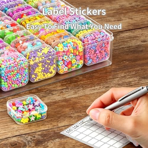 Bead Organizer Box, 61pcs Clear Plastic Storage Containers Set, Large Capacity Small Bead Organizers and Storage Cases with Labels, for Jewelry, Crafts, Diamonds Storage - Image 6