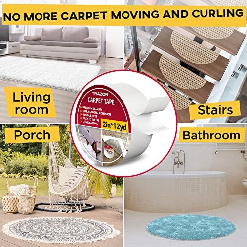 Carpet Tape Double Sided - Rug Tape Grippers for Hardwood Floors and Area Rugs - Carpet Binding Tape Strong Adhesive and Removable, Heavy Duty Stickers Grip Tape, Residue Free (2 Inch / 12 Yards) - Image 6