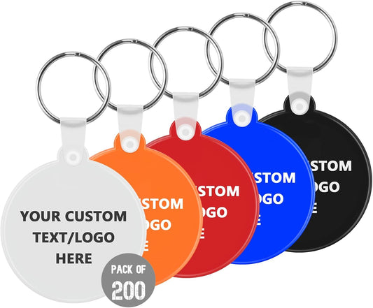 Custom Round Soft Keychains 200 Pack, Personalized Logo, Text Bulk - Perfect for Tradeshows, Party Favors, Events - Customizable Key Tags