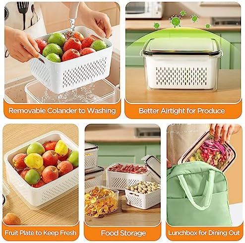 5-Pack Fruit Storage Containers for Fridge with Removable Colanders, 4 in 1 Produce Storage Containers with Lids, Leakproof Fridge Organizer Bins for Salad Berry Lettuce Vegetables Meat Keeper Fresh - Image 6