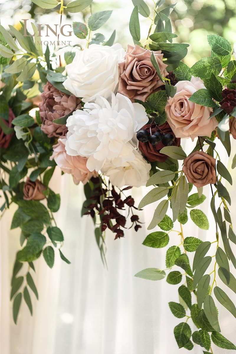 Ling's Moment 6.5FT Backdrop Floral Garland, Spring Artificial Wedding Arch Flowers Pink Decor, Blush Ceremony Reception Hanging Dusty Rose Arbor Arrangement Outdoor Party Swag Home Garden Decorations