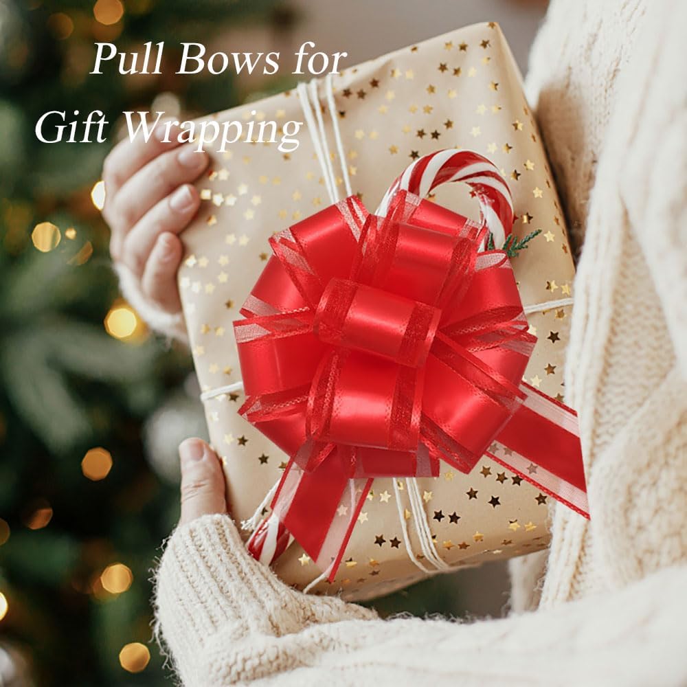 6 Pieces Large Pull Bows,6 inches,Bow for Gift Wrapping,Pull Bows for Party Birthday Gift Wedding Baskets Gift Decorations, Flower Decorations (Red)