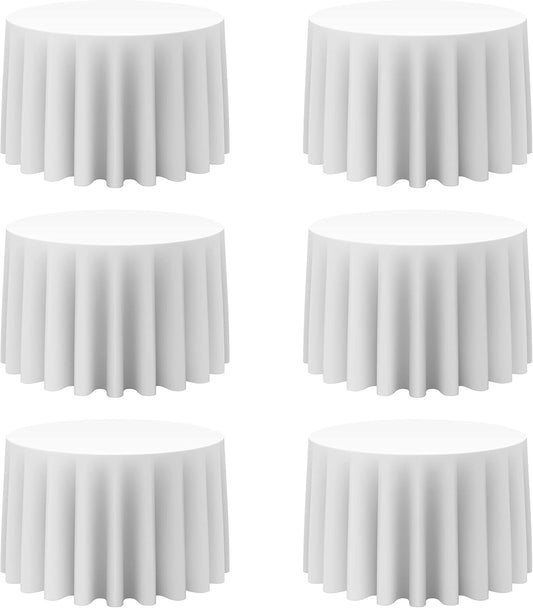 BRILLMAX 6 Pack White Round Tablecloths 108 Inch - Circle Bulk Linen Polyester Fabric Washable Table Cloth Cover for Wedding Reception Banquet Birthday Party Buffet Restaurant