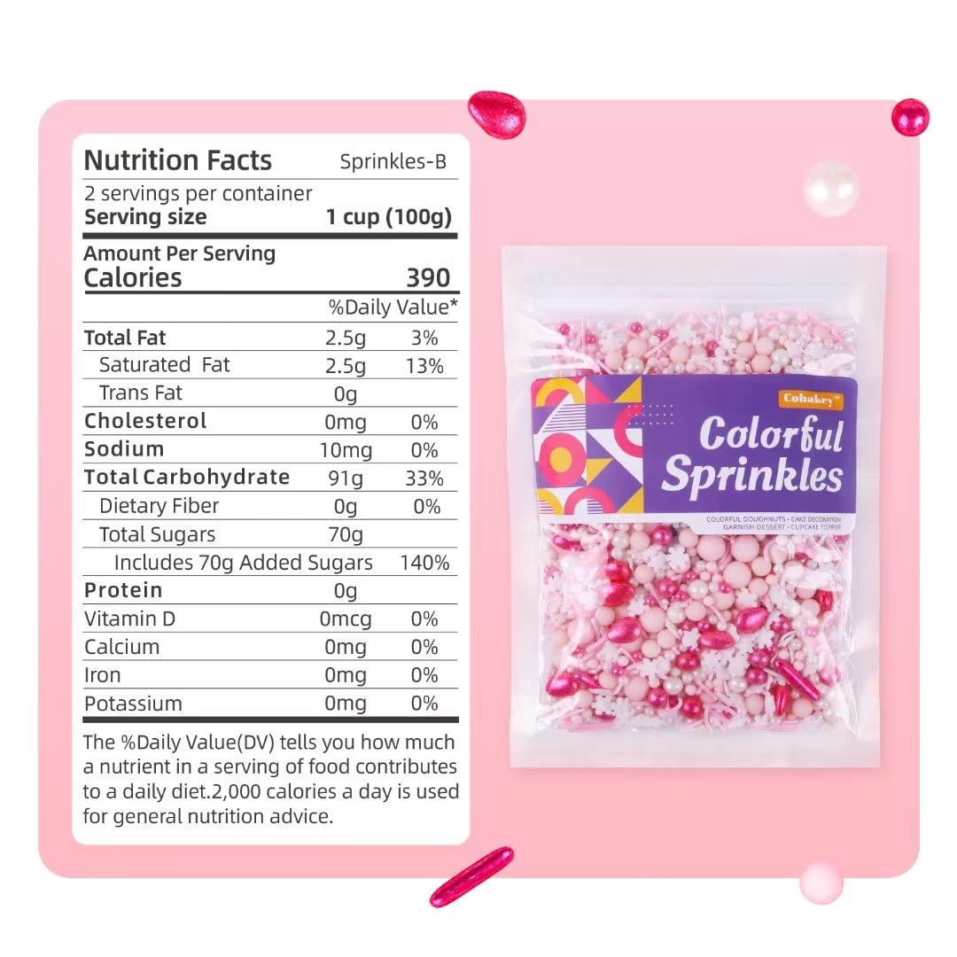 Pink Sprinkles for Cake Decorating 7oz - Snowflake Sprinkles - Metallic Sprinkle Mix for Cookies, Ice Cream, Cupcakes Topper - Rose Gold Sprinkles for Princess Bridal Shower Wedding Party