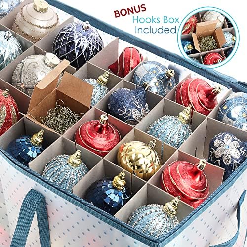 Large Christmas Ornament Storage Box With Adjustable Dividers - Plastic Ornament Storage Container For 128 Holiday Ornaments or Decorations - By Hearth & Harbor - Image 6