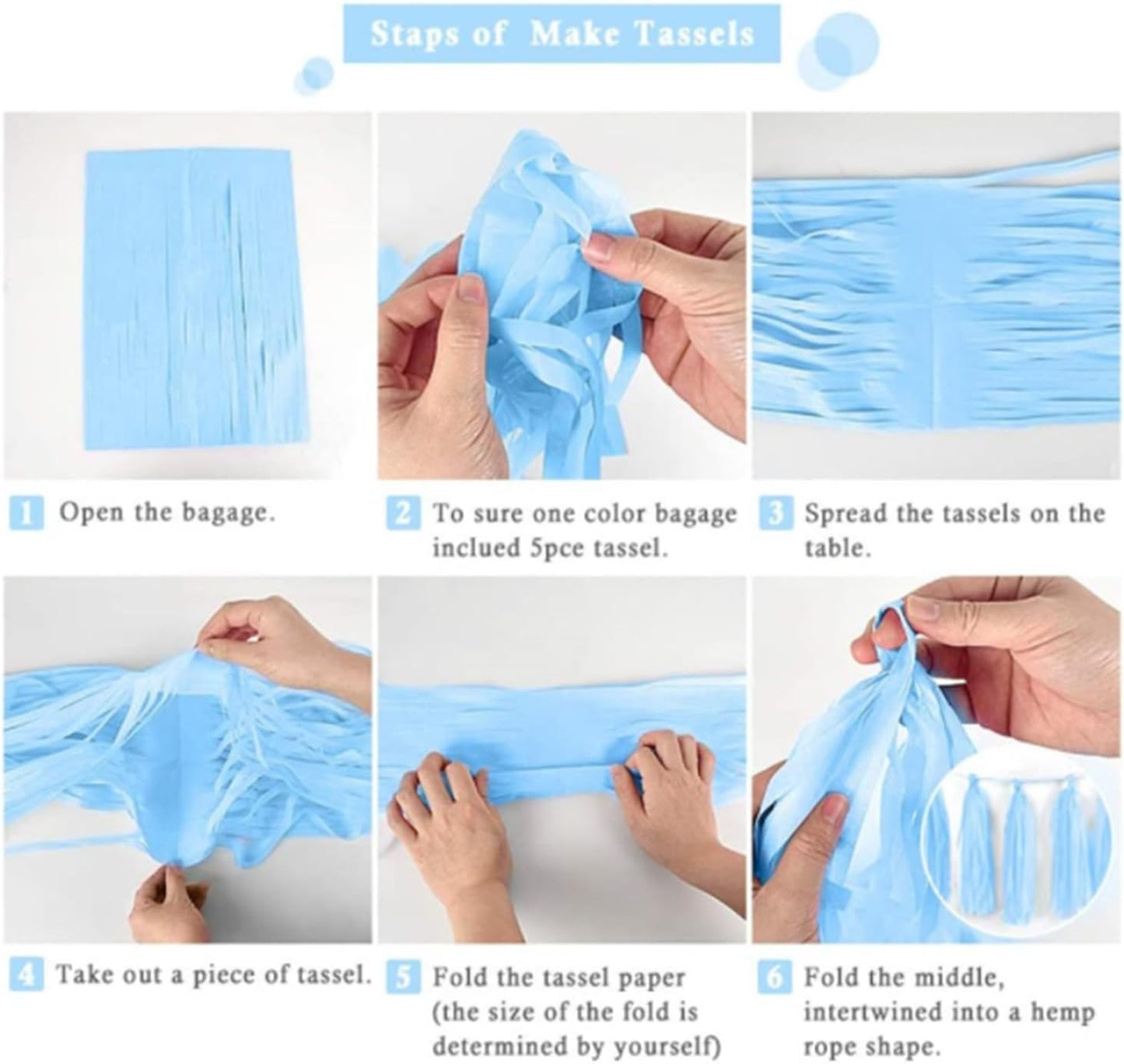 GAKA Navy Blue and Light Blue Tissue Paper Tassel(3 Colors),Paper Tassel Garland Banner for Party Decor Supplies,15 PC
