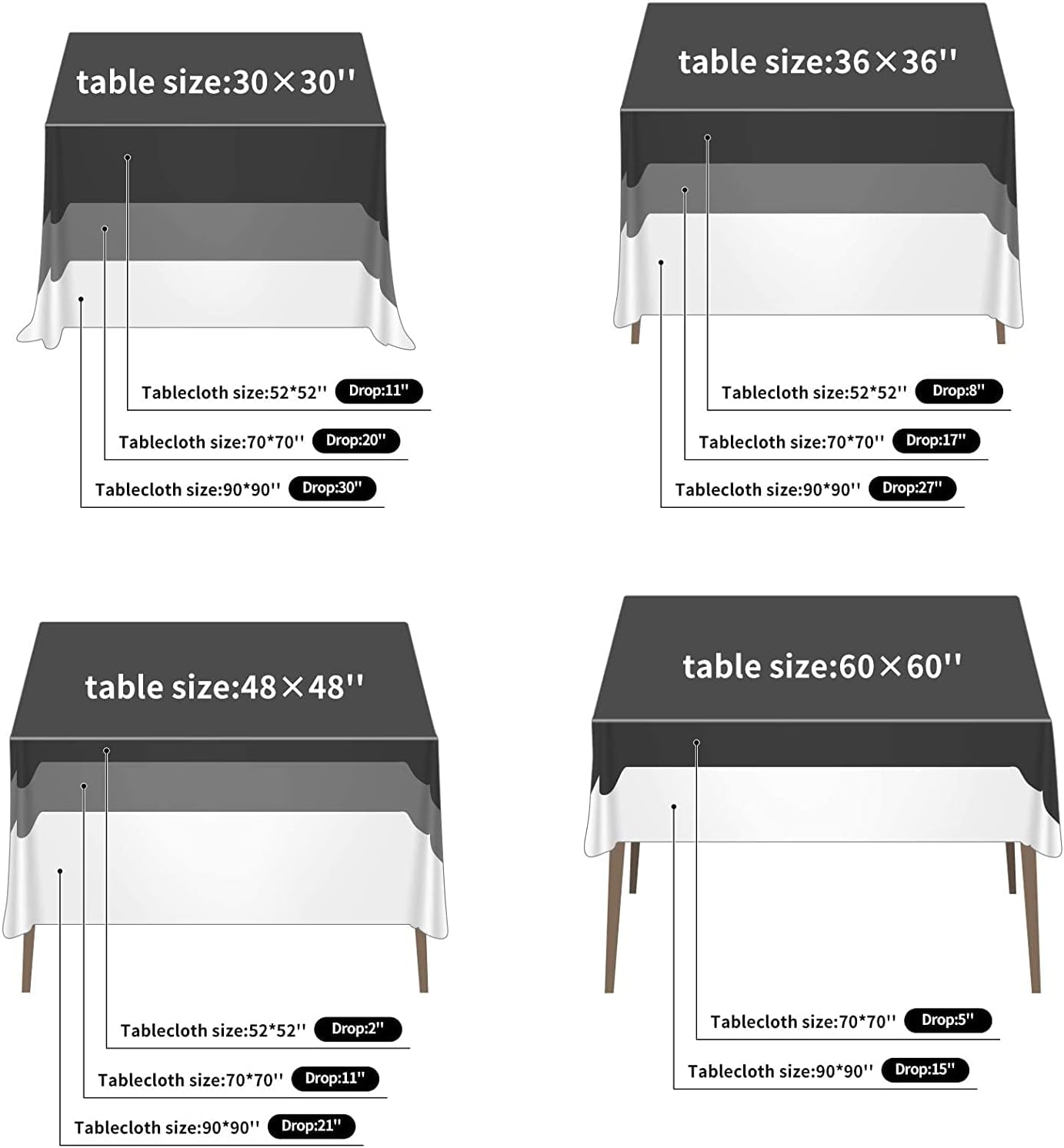 Fokitut 2 Pack Waterproof Square Tablecloth, 52x52 Inch, Stain Resistant and Wrinkle Polyester Table Cloth, Fabric Table Cover for Kitchen Dining, Wedding, Party, Holiday Dinner-Orange