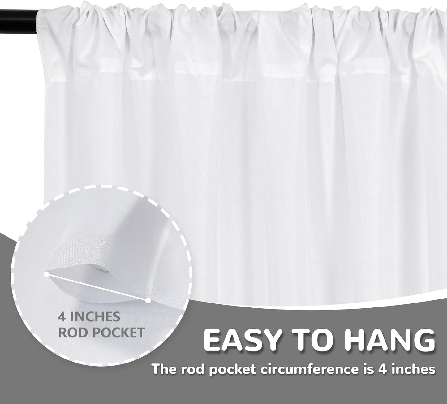 MEETSKY 10 feet x 10 feet White Backdrop Curtain for Parties Wedding Decor- White Photography Rod Pocket Backdrop Drapes Polyester Fabric Curtain for Birthday Holiday Party, 5ft x 10ft, 2 Panels