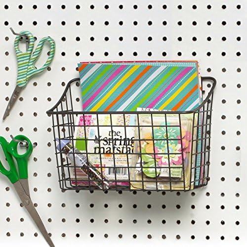 Spectrum Large Wire Basket Pegboard Wall Organizer Metal Pegboard Storage Bin Dual Mounting System for Garage Tools Workshop Supplies Craft Room Organization & Accessories, Industrial Gray - Image 2