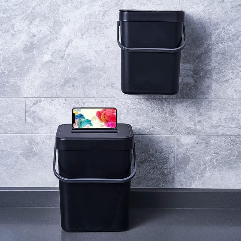Small Trash Can with Lid Mini Kitchen Hanging Trash Can Tightly Sealed Odor Free, Small Countertop Compost Bin for Scraps from Daily Cooking, Mountable Trash Bin for Kitchen Counter, 5L/1.3 Black - Image 6