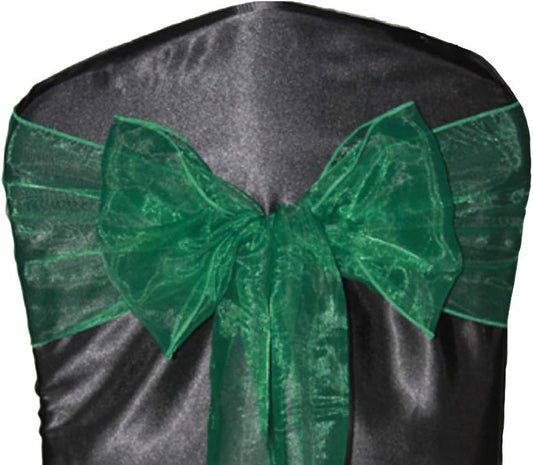 Organza Chair Bow Sash Décor Bows Sashes for Wedding Reception Events Banquets Decoration - (Pack of 25, Hunter Green)