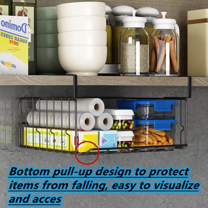 Under Shelf Basket Storage 2Pack - 11.8in Metal Under Cabinet Shelf, Hanging Wire Basket Shelves, Undershelf Storage Basket for Kitchen Pantry Bookshelf - Image 4