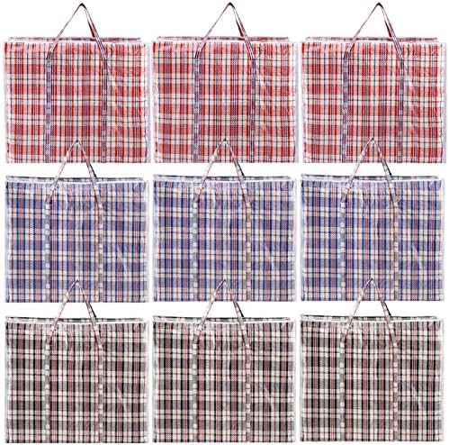 Hiceeden 9 Pack 108L Checkered Moving Storage Bags, Extra Large Travel Plaid Bag Alternative to Moving Boxes, Dorm Laundry Tote Organizer with Zipper and Handle for Clothes, Bedding, Red/Blue/Black by Hiceeden