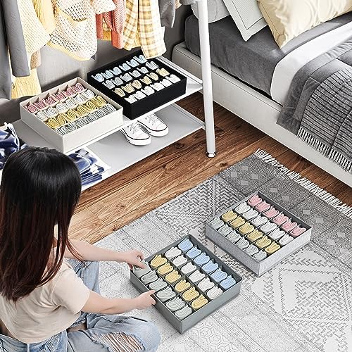 Sock Organizer 4 Pack, 24 Cell Underwear Organizer Foldable Underwear Storage, Sock and Underwear Drawer Organizer for Socks Ties Underwear Belts. (Grey) - Image 4