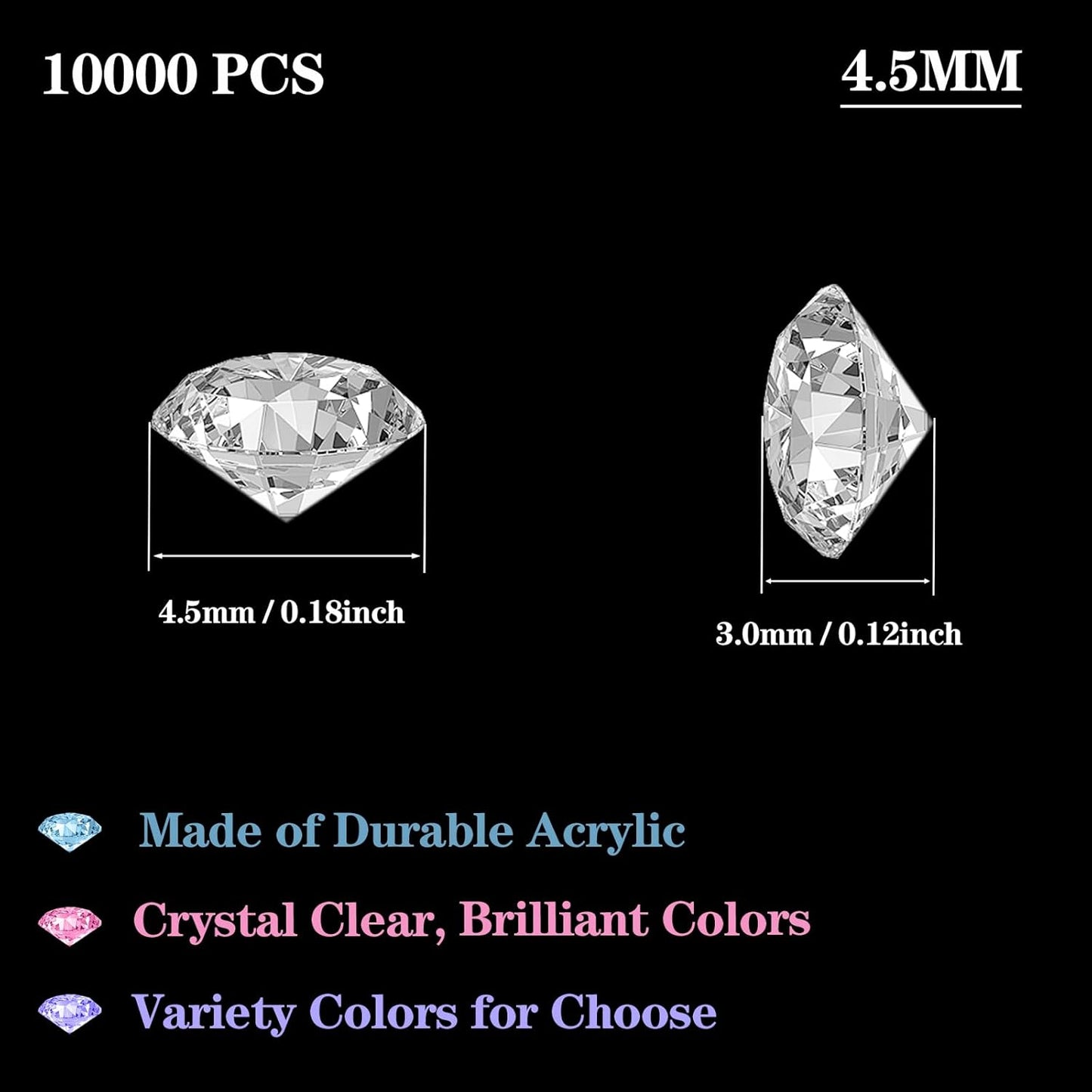 10000Pcs Crystal Acrylic Diamond Fake Gems Vase Filler, 4.5mm Faux Diamonds for Table Scatter Wedding Party, Bridal Shower, Birthday Decoration, Clear