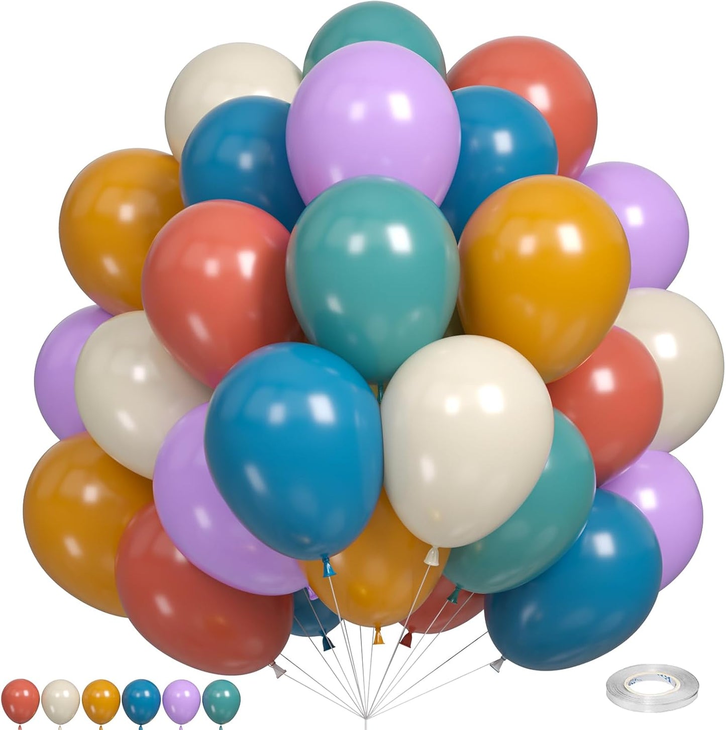 Boho Rainbow Balloons, Boho Rainbow Colorful Balloon, Retro Ivory White Yellow Orange Blue Purple Balloons for Girls Woman Boys Boho Birthday Baby Shower Bridal Shower Wedding DIY Party Decorations