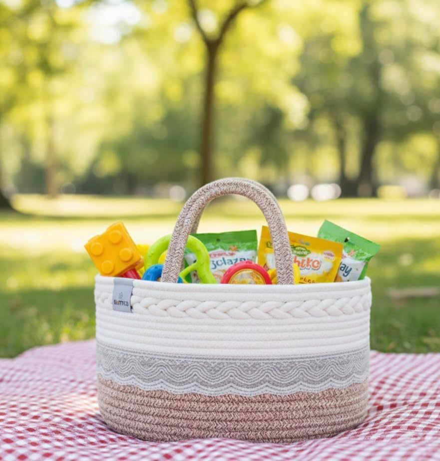 Baby Diaper Caddy Organizer,Woven Rope Nursery Storage Bin,Newborn Gift Basket,Extra-Large Cotton Basket with Removable Compartments,Portable (Mixed Brown, Extra Large) - Image 6