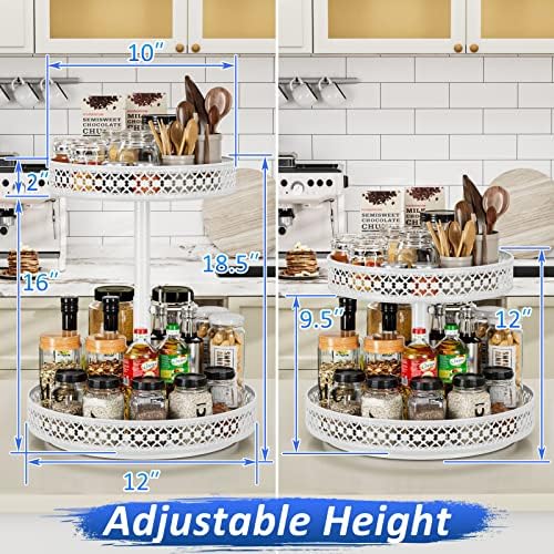 2 Tier Lazy Susan Organizer - Adjustable Rotating Spice Rack 12 inch - Image 3