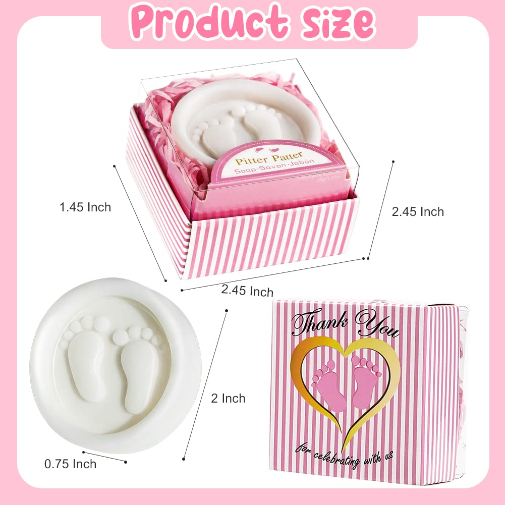 AIXIANG 24-Pack Pink Pitter Patter Handmade Soaps - Individually Wrapped Baby Shower Favors with Gift Box, Baby-feet Scented for Baby Girl Showers & Decor