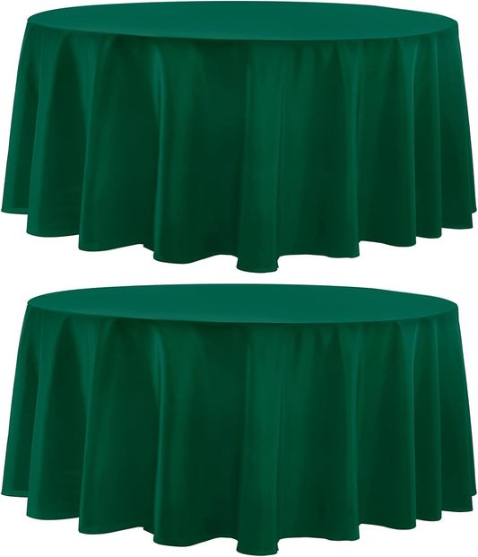 Round Tablecloth 2 Pack 90 Inch Dark Green Tablecloths Washable Decorative Linen Polyester Table Clothes Cover for Dining Table Banquets Buffet Parties and Wedding