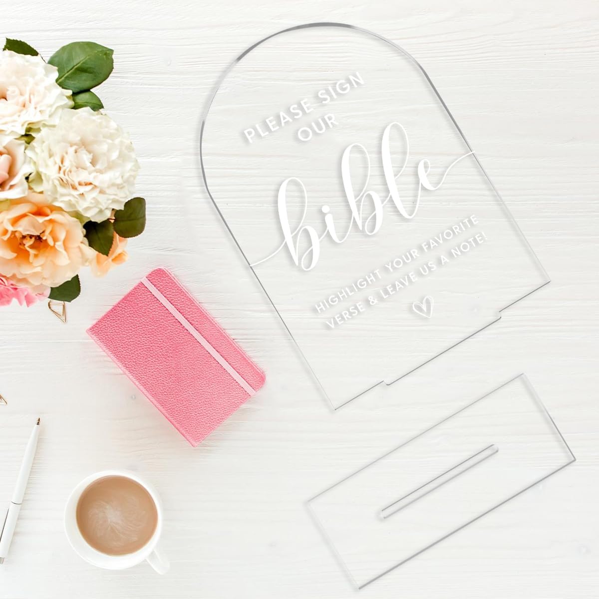 Wedding Decor，Bible Guestbook Sign,5 x 7 Inch Arch Acrylic Sign, Wedding Sign for Ceremony and Reception, Wedding Decorative Signage For Table Decor (White)