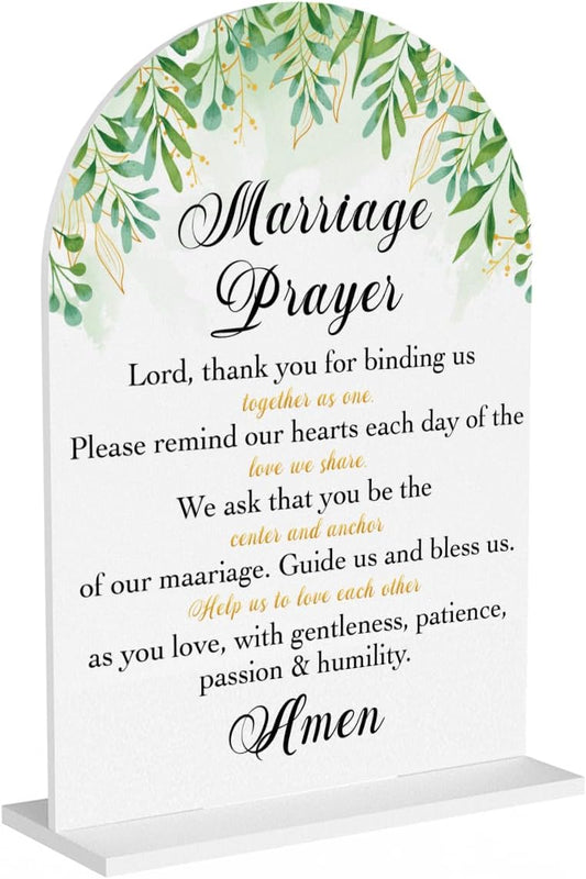 Marriage Prayer Sign, Wedding Engagement Bridal Shower Christian Religious Decor for Reception Ceremony Anniversary Party, Weddings White Acrylic Sign