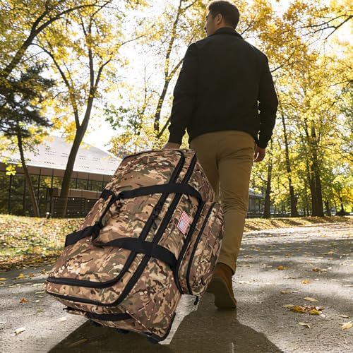 150L Large Rolling Duffle Bag with Wheels, Heavy Duty 32'' Tri-Wheel Gear Hauler for Camping,Moving Sports Equipment,Military & Airline Checked Bag Approved,Camo - Image 7